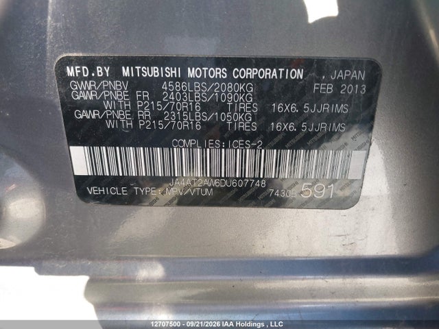 Aukcja sprzedaży 2013 Mitsubishi Outlander Es, vin: JA4AT2AW6DU607748, numer aukcji: 12707500
