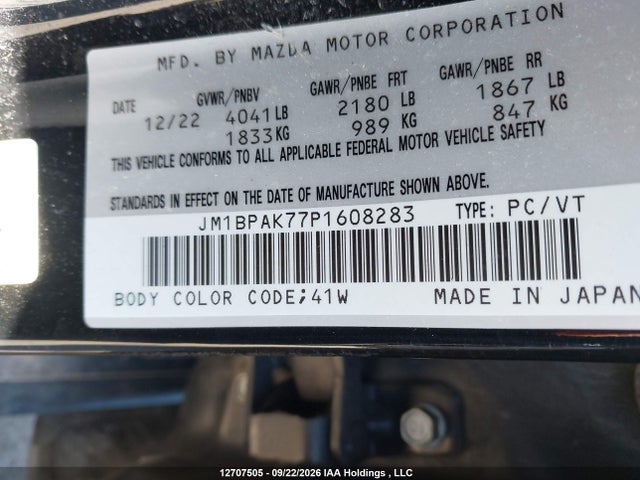 12707505 :رقم المزاد ، JM1BPAK77P1608283 vin ، 2023 Mazda Mazda3 Gx مزاد بيع