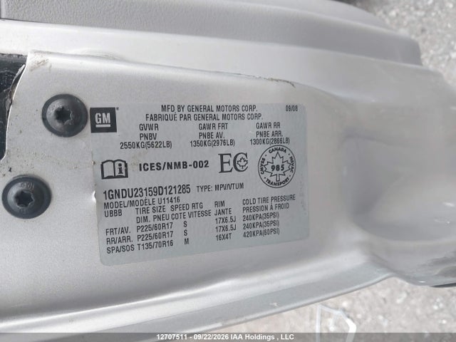 Aukcja sprzedaży 2009 Chevrolet Uplander Ls, vin: 1GNDU23159D121285, numer aukcji: 12707511