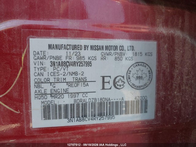 Aukcja sprzedaży 2024 Nissan Sentra Sv, vin: 3N1AB8CV4RY257995, numer aukcji: 12707512