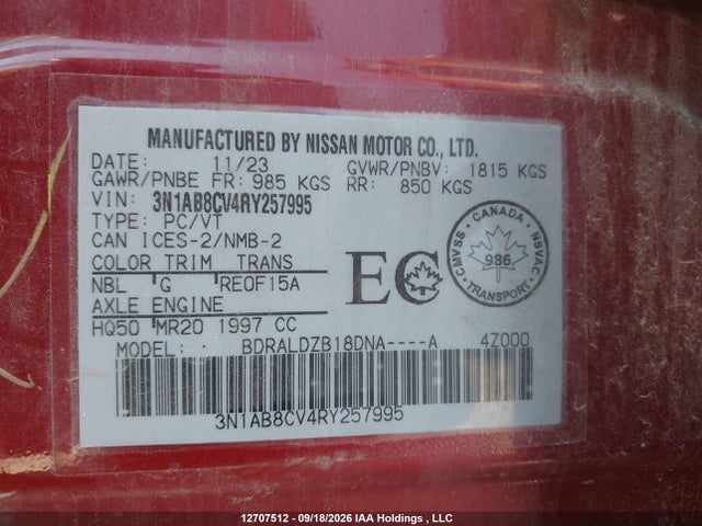 Aukcja sprzedaży 2024 Nissan Sentra Sv, vin: 3N1AB8CV4RY257995, numer aukcji: 12707512