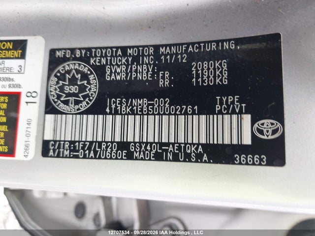 Продажа на аукционе авто 2013 Toyota Avalon, vin: 4T1BK1EB5DU002761, номер лота: 12707534