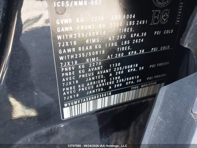 Aukcja sprzedaży 2017 Volkswagen Tiguan Comfortline, vin: WVGMV7AX8HK035016, numer aukcji: 12707550