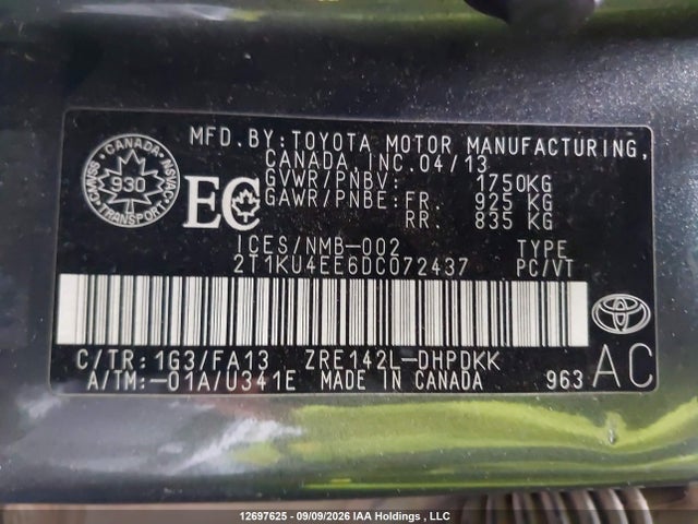 Продажа на аукционе авто 2013 Toyota Matrix, vin: 2T1KU4EE6DC072437, номер лота: 12697625