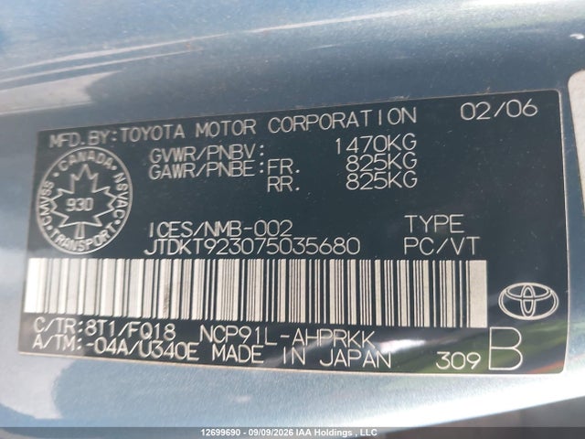 Продажа на аукционе авто 2007 Toyota Yaris Le/rs, vin: JTDKT923075035680, номер лота: 12699690