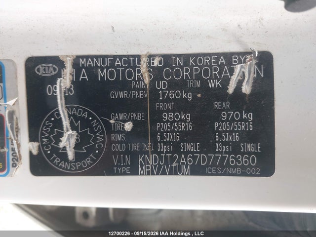12700226 :رقم المزاد ، KNDJT2A67D7776360 vin ، 2013 Kia Soul 2.0l 2u/2.0l 4u/2.0l 4u Burner/2.0l 4u Luxury/2.0l 4u Retro مزاد بيع