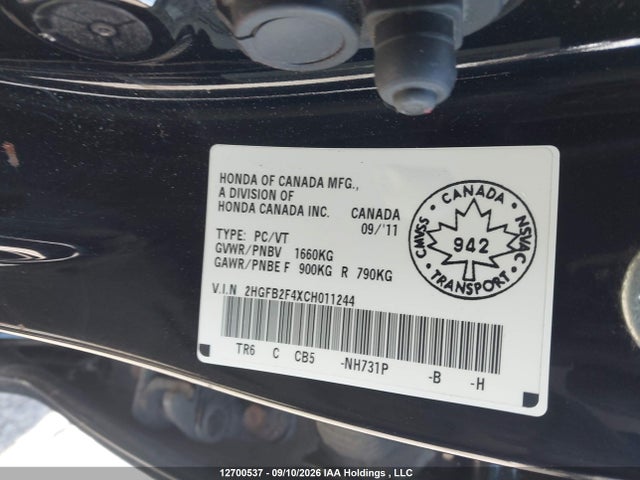 Продажа на аукционе авто 2012 Honda Civic Lx, vin: 2HGFB2F4XCH011244, номер лота: 12700537