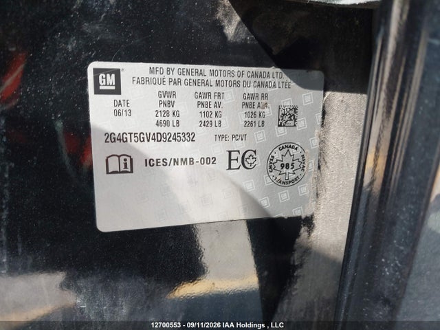 2013 Buick Regal Turbo მანქანა იყიდება აუქციონზე, vin: 2G4GT5GV4D9245332, აუქციონის ნომერი: 12700553