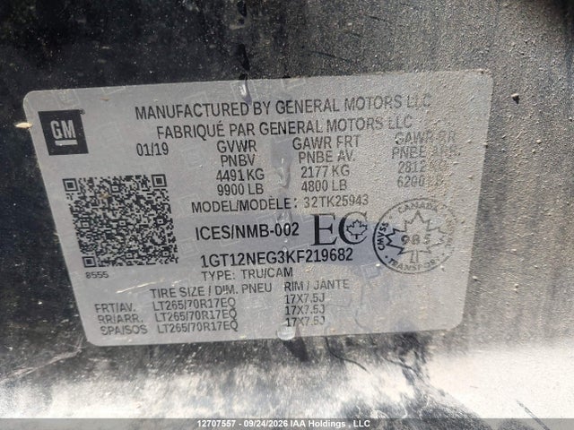 Продаж на аукціоні авто 2019 Gmc Sierra K2500 Heavy Duty, vin: 1GT12NEG3KF219682, номер лоту: 12707557