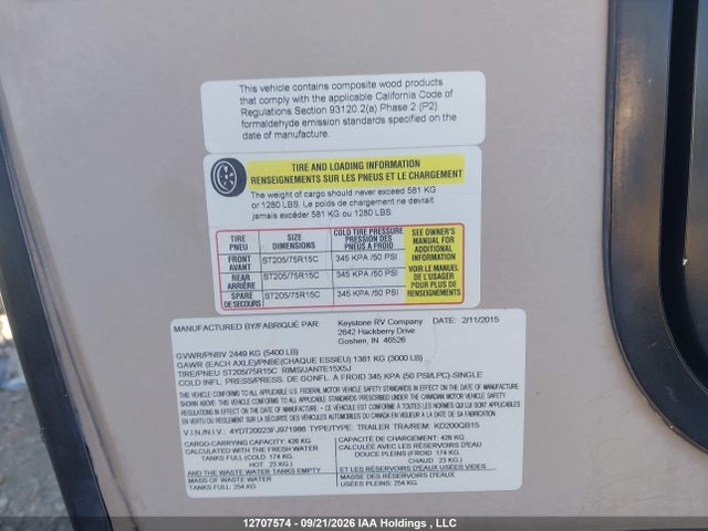 Keystone Kodiak 200qb 2015 4YDT20023FJ971986 Image 13