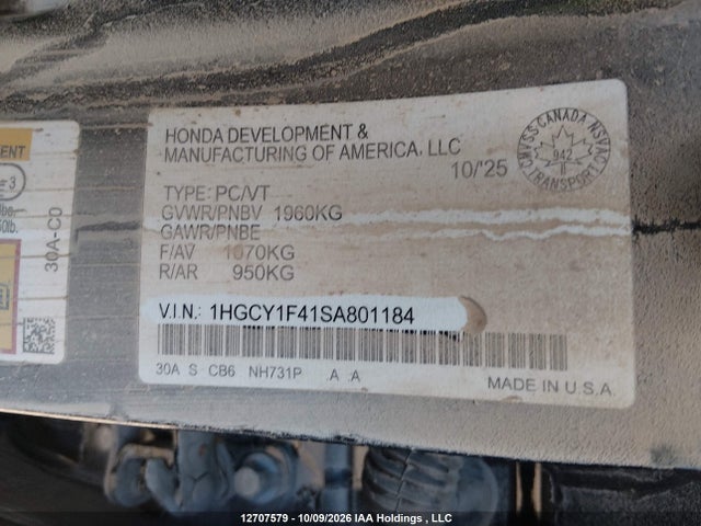 2025 Honda Accord Se მანქანა იყიდება აუქციონზე, vin: 1HGCY1F41SA801184, აუქციონის ნომერი: 12707579