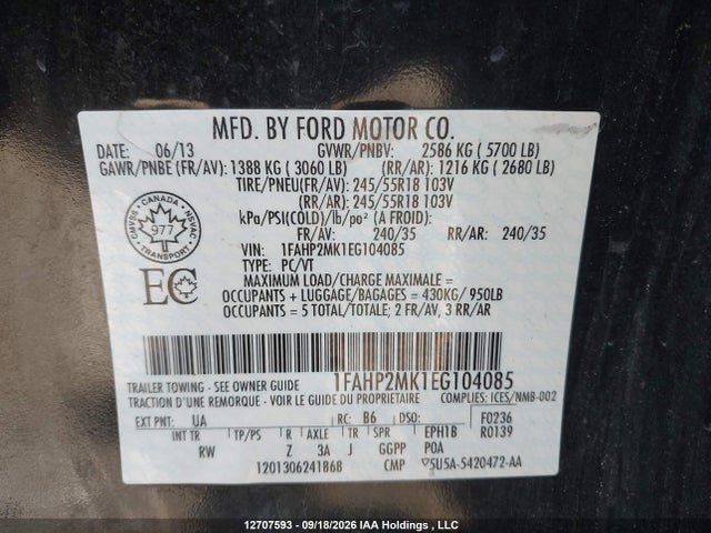 Продаж на аукціоні авто 2014 Ford Taurus Police Interceptor, vin: 1FAHP2MK1EG104085, номер лоту: 12707593
