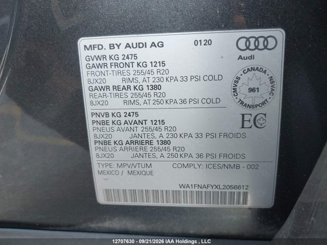 WA1FNAFYXL2056612 Audi Q5 Titanium Prestige