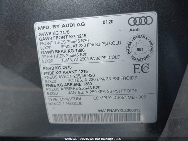 WA1FNAFYXL2056612 Audi Q5 Titanium Prestige
