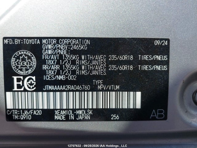 2024 Toyota Bz4x Xle/limited მანქანა იყიდება აუქციონზე, vin: JTMAAAAA2RA046760, აუქციონის ნომერი: 12707632