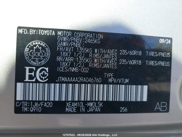 2024 Toyota Bz4x Xle/limited მანქანა იყიდება აუქციონზე, vin: JTMAAAAA2RA046760, აუქციონის ნომერი: 12707632