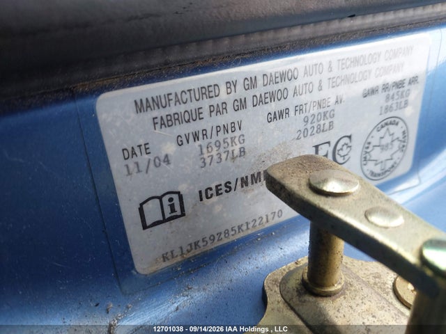 Aukcja sprzedaży 2005 Chevrolet Optra, vin: KL1JK59Z85K122170, numer aukcji: 12701038