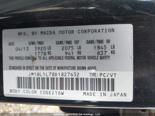 Aukcja sprzedaży 2013 Mazda Mazda3 Gs-sky, vin: JM1BL1L78D1827632, numer aukcji: 12695253
