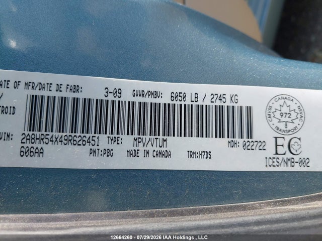 12664260 :رقم المزاد ، 2A8HR54X49R626451 vin ، 2009 Chrysler Town & Country Touring مزاد بيع
