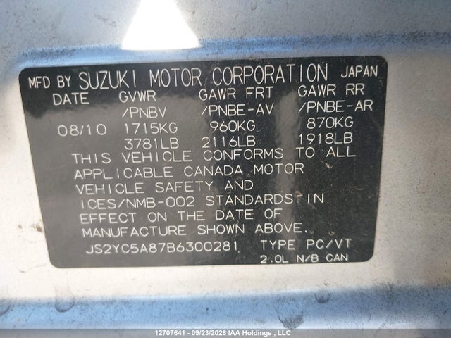 12707641 :رقم المزاد ، JS2YC5A87B6300281 vin ، 2011 Suzuki Sx4 Sport مزاد بيع