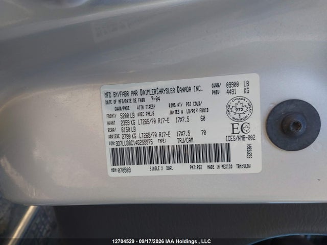 Aukcja sprzedaży 2004 Dodge Ram 3500 Slt/laramie, vin: 3D7LU38C14G255975, numer aukcji: 12704529