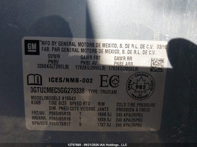 Продаж на аукціоні авто 2016 Gmc Sierra K1500 Sle, vin: 3GTU2MEC5GG278338, номер лоту: 12707668