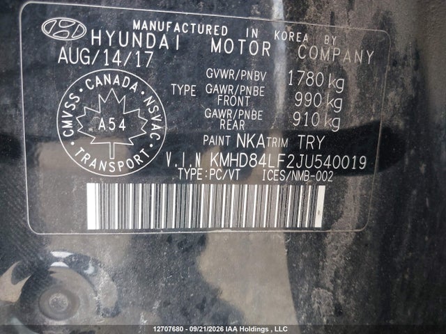 Продажа на аукционе авто 2018 Hyundai Elantra Gl, vin: KMHD84LF2JU540019, номер лота: 12707680
