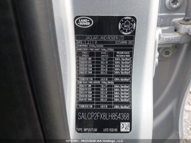 SALCP2FX8LH854368 Land Rover Discovery Sport Se