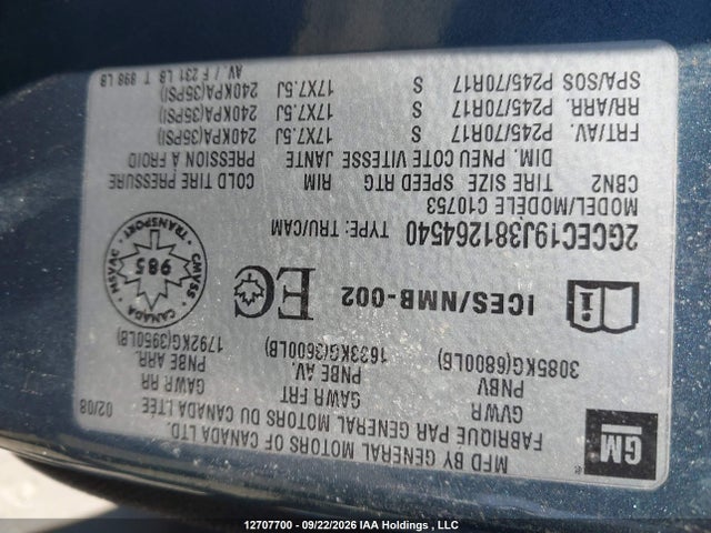 Продаж на аукціоні авто 2008 Chevrolet Silverado 1500, vin: 2GCEC19J381264540, номер лоту: 12707700