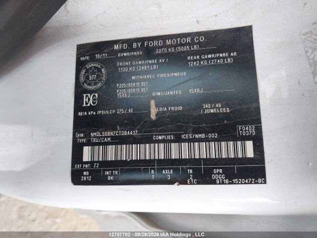 Auction sale of the 2012 Ford Transit Connect Xlt, vin: NM0LS6BN7CT084417, lot number: 12707702