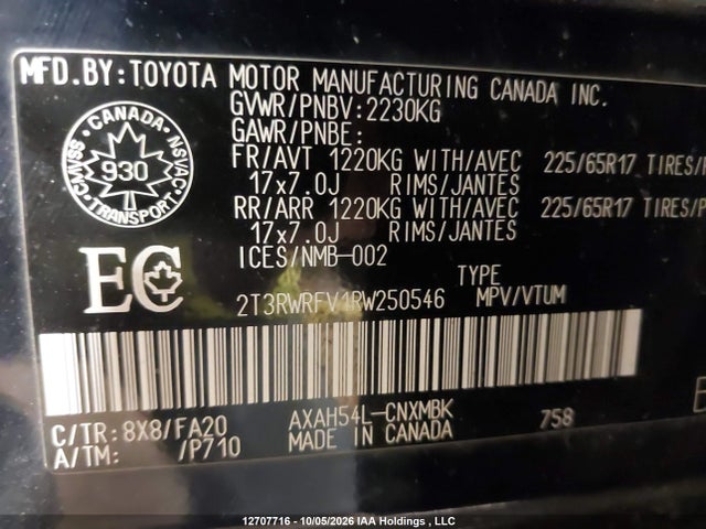 2T3RWRFV1RW250546 Toyota Rav4 Xle/woodland Edition
