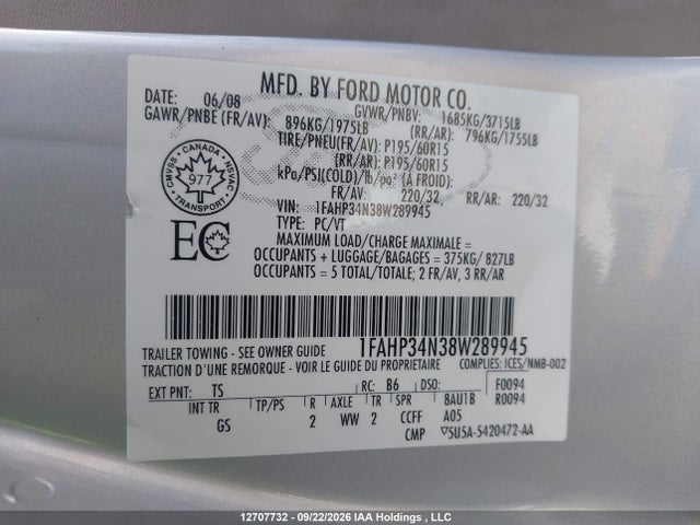 Aukcja sprzedaży 2008 Ford Focus S/se, vin: 1FAHP34N38W289945, numer aukcji: 12707732