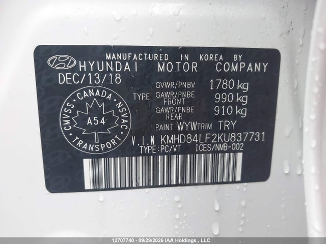 Продаж на аукціоні авто 2019 Hyundai Elantra Sel/value/limited, vin: KMHD84LF2KU837731, номер лоту: 12707740