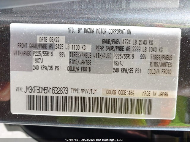 Aukcja sprzedaży 2022 Mazda Cx-5, vin: JM3KFBDM5N1632873, numer aukcji: 12707750