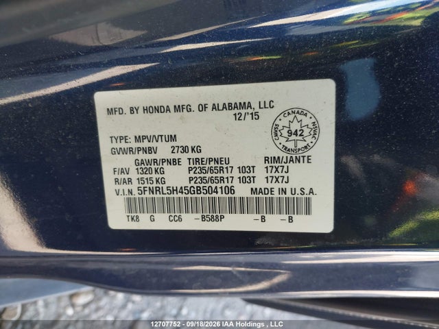 Honda ODYSSEY EX 2016 5FNRL5H45GB504106 Image 19