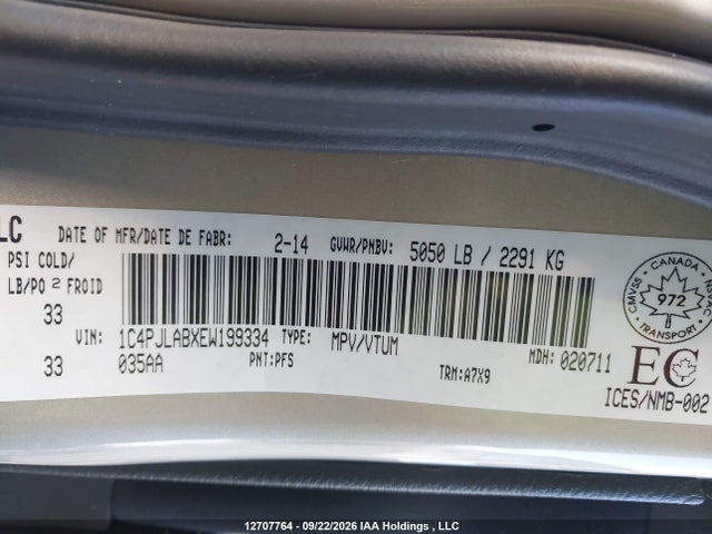 2014 Jeep Cherokee Sport მანქანა იყიდება აუქციონზე, vin: 1C4PJLABXEW199334, აუქციონის ნომერი: 12707764