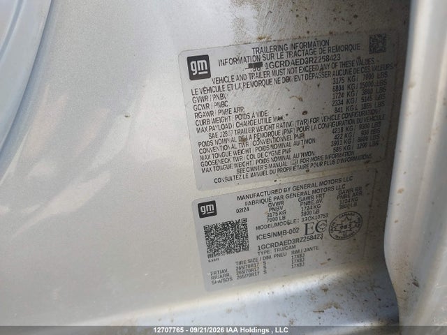 12707765 :رقم المزاد ، 1GCRDAED3RZ258423 vin ، 2024 Chevrolet Silverado K1500 مزاد بيع