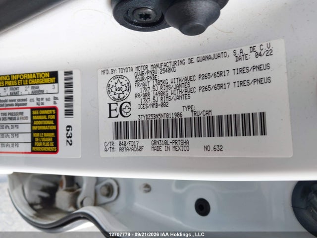 2022 Toyota Tacoma მანქანა იყიდება აუქციონზე, vin: 3TYDZ5BN5NT011906, აუქციონის ნომერი: 12707779