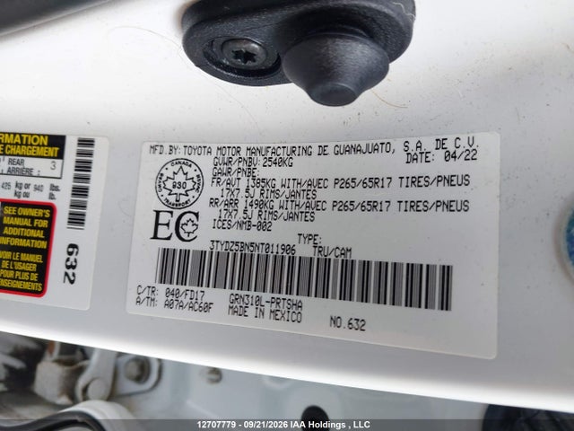 2022 Toyota Tacoma მანქანა იყიდება აუქციონზე, vin: 3TYDZ5BN5NT011906, აუქციონის ნომერი: 12707779