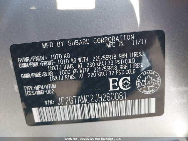 Продажа на аукционе авто 2018 Subaru Crosstrek Limited, vin: JF2GTAMC2JH260081, номер лота: 12707781