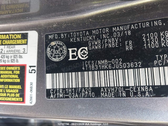 4T1B31HK6JU503632 Toyota CAMRY LE
