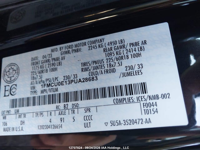 Продажа на аукционе авто 2023 Ford Escape Phev, vin: 1FMCU0E13PUA28683, номер лота: 12707824