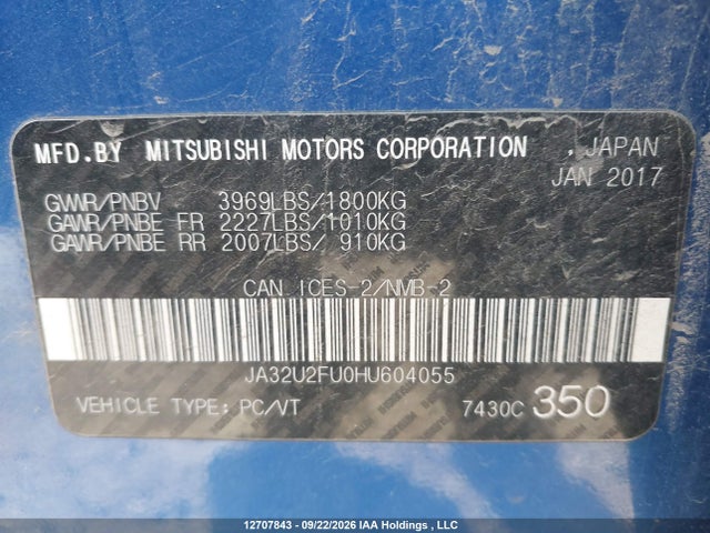 Mitsubishi LANCER ES 2017 JA32U2FU0HU604055 Image 9