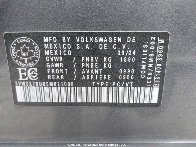 Aukcja sprzedaży 2025 Volkswagen Jetta Comfortline, vin: 3VWSX7BU0SM021098, numer aukcji: 12707846