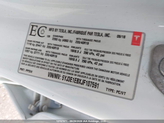 Tesla MODEL 3 2018 5YJ3E1EBXJF107591 Image 19