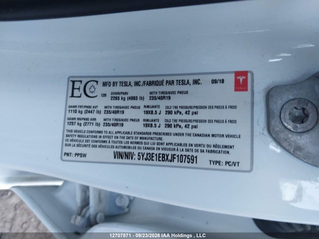 Tesla MODEL 3 2018 5YJ3E1EBXJF107591 Image 9