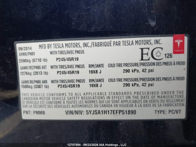 Tesla MODEL S 2014 5YJSA1H17EFP51890 Image 9