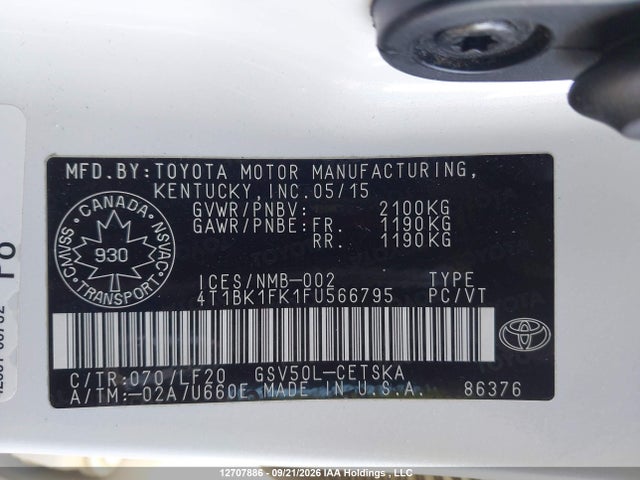 4T1BK1FK1FU566795 Toyota Camry Xse/xle