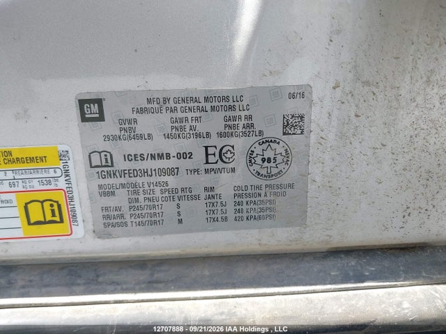 Chevrolet Traverse Ls 2017 1GNKVFED3HJ109087 Image 9