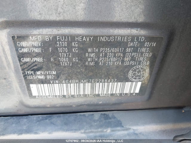 Auction sale of the 2014 Subaru Outback 3.6r Limited, vin: 4S4BRJMC7E2288437, lot number: 12707902